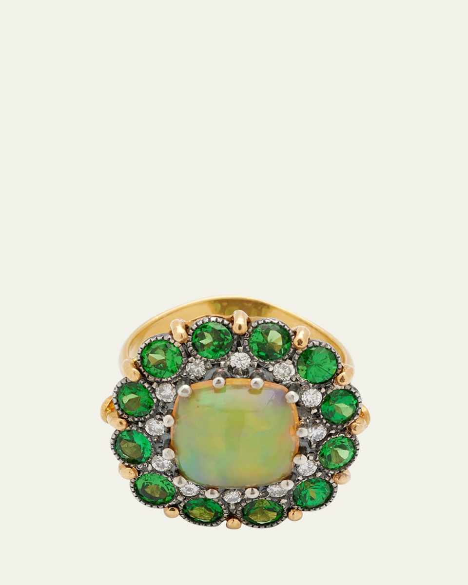 Opal Ring with Tsavorite and Diamonds